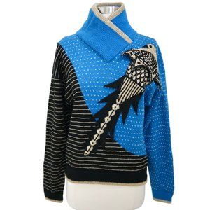 Vtg Kansai Yamamoto Metallic Stripe Bird Sweater - image 1